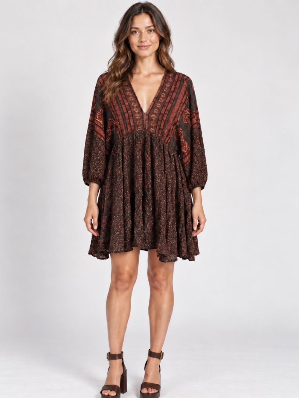 Olivaceous Boho Flowy Empire Waist Babydoll Earthy Dress Size Small New With Tag